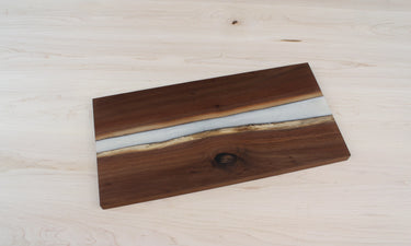Ready to Ship White Epoxy River Charcuterie Board | Black Walnut 9